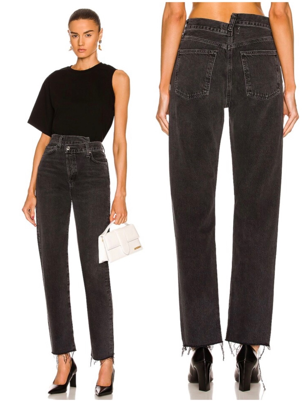 Agolde Criss Cross Straight Jeans Shambles Black Size 26